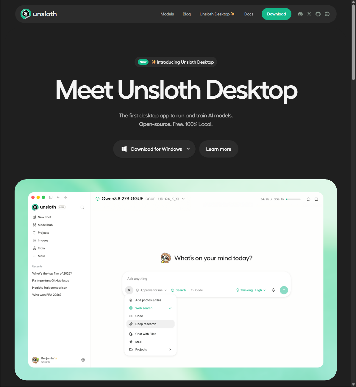 Unsloth Desktop公式ページ