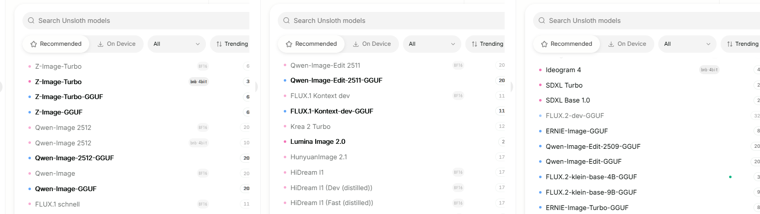 Unsloth DesktopのRecommended画像モデル一覧