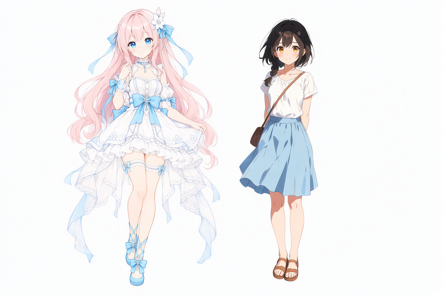 Qwen-Image 2.1で2人の異なるキャラクターを白背景に並べた結果